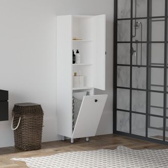 Dmora Columna Cropani: 2 Estantes, 2 Puertas, Porta Ropa, 35x32x155h Cm Blanco
