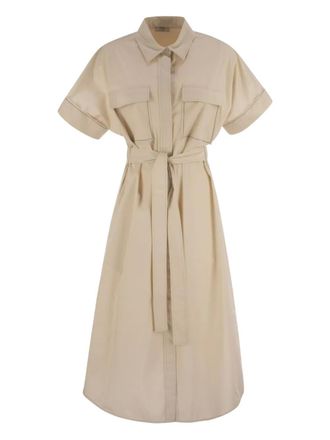 PESERICO patch-pocket belted midi dress - women - Cotton/Elastane - 40 - Neutrals