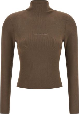 Alexander Wang Ribbed Logo Turtleneck - Dames - Coltruien - Bruin - L - Truien & Vesten