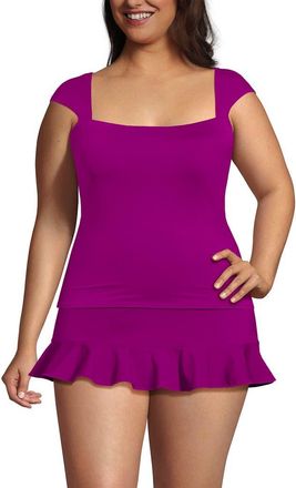 Lands End Womens Square Neck Underwire Square Back Tankini Swimsuit Top in Crimson Rose at Nordstrom, Size 18W