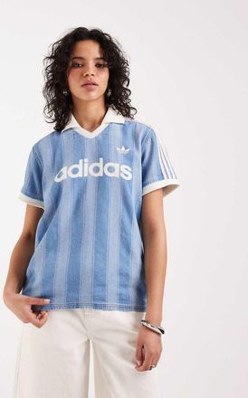 adidas Originals Top da calcio in denim blu