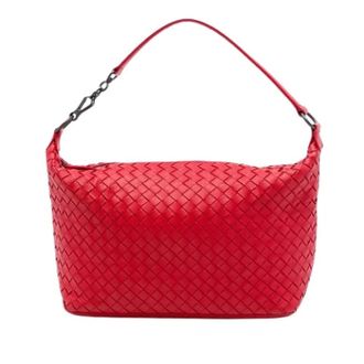 Bottega Veneta Pre-owned Woven Nappa Schoudertas - Dames - Pre-owned - Rood - Maat: ONE Size Leer