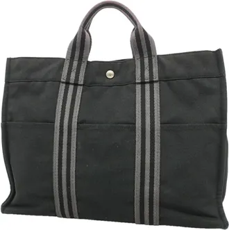 Herm&egrave;s Black Canvas Tote Bag (Pre-Owned)