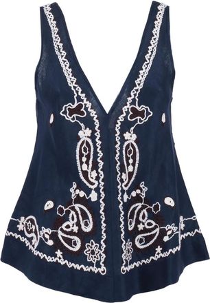 P.A.R.O.S.H. Blusa C/Ricamo - Dames - Tops zonder mouwen - Blauw - S - Linnen - Tops