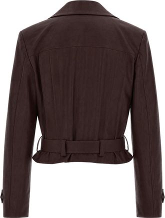 Patrizia Pepe Womens Short Double-Breasted Faux-Leather Jacket Wood Brown