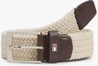 Tommy Hilfiger Mens Square Buckle Woven Elastic Belt - Beige - 40