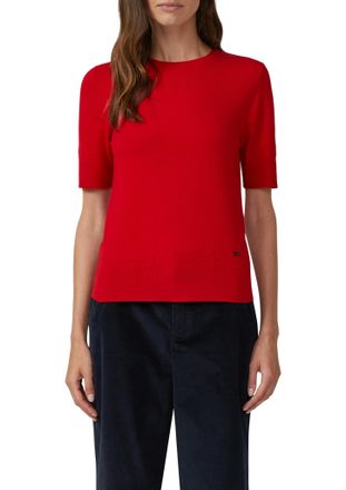 s.Oliver Kurzarmpullover S.OLIVER, Damen, Gr. 34, salsa rot, Web, Obermaterial: 72% Viskose, 28% Polyester, unifarben, regular fit normal, Rundhals, Pullover K