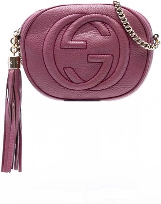 Gucci Pre-owned Womens Mini Pebbled Calfskin Soho Chain Crossbody - Fuschia Leather - One Size