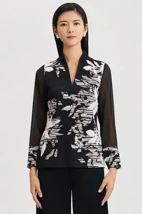 Ming Wang Mixed-Media Floral Jacquard Knit Tunic in Black/white at Nordstrom, Size X-Small