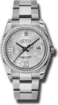 Rolex Oyster Perpetual Datejust 36 Silver Floral Dial Stainless Steel Bracelet Automatic Ladies Watch 116244SFAO
