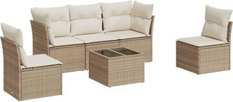 vidaXL Juego De Sof&aacute;s Jard&iacute;n Con Cojines 6 Pzas Rat&aacute;n Sint&eacute;tico Beige Vidaxl