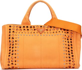 Prada Pre-owned Womens Embellished Canvas Tote - Orange Textile - One Size