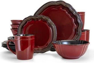 Elama Regency 16 Piece Luxurious Stoneware Dinnerware with Complete Setting for 4, 16pc in Black at Nordstrom