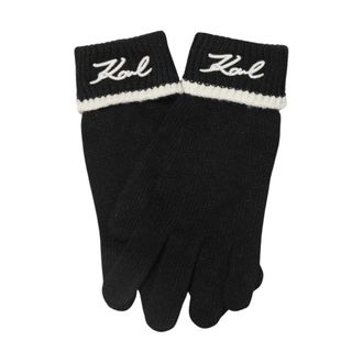 Karl Lagerfeld Knitted Gloves with Logo Detail - female - Karl Lagerfeld - Gloves - Black - M - Accessories
