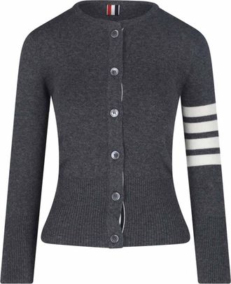 Thom Browne Grey Cashmere Cardigan with Iconic 4-Bar Stripes