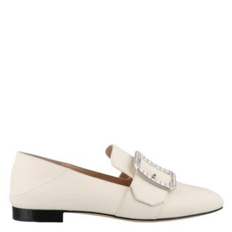 Bally Janelle Crystal Buckle Leather Loafers