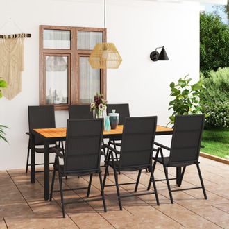vidaXL Juego De Comedor De Jard&iacute;n 7 Piezas Negro Y Marr&oacute;n Vidaxl