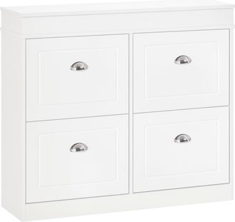 HOMCOM Homcom - Mueble Zapatero De 4 Puertas Zapatero Estrecho Con Estantes Ajustables Y Extra&iacute;bles Capacidad De 16 Pares Para Pasillo Entrada 98x24x83 Cm Bl