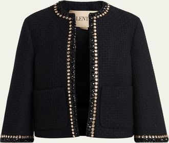 Valentino Garavani Crystal-Trim Wool Jacquard Open Coat