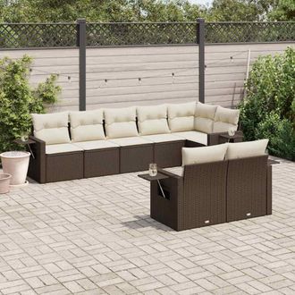 vidaXL Set Sof&aacute;s De Jard&iacute;n 8 Piezas Y Cojines Rat&aacute;n Sint&eacute;tico Marr&oacute;n Vidaxl