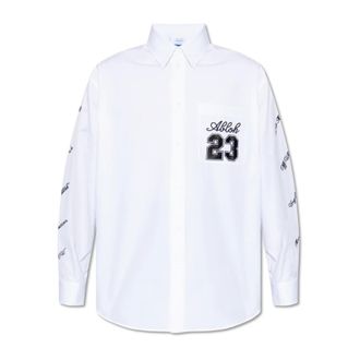 Off-white Overhemden, Heren, Wit, S, Katoen, Geborduurd Overhemd