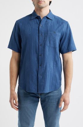 Tommy Bahama Breeze Island Short Sleeve Cotton Jacquard Button-Up Shirt in Bering Blue at Nordstrom, Size Xxx-Large