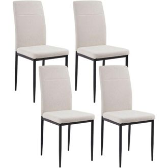 Beliani Set di 4 sedie da pranzo in tessuto con rivestimento in ferro nero gambe senza braccioli sala da pranzo beige chiaro Riner