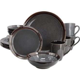 Gibson Home Priya 16 Piece Stoneware Reactive Glaze Dinnerware Set in Grey at Nordstrom