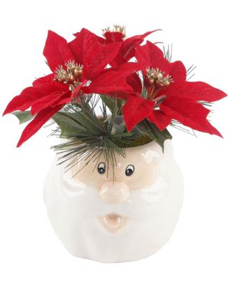 Flora Bunda 6In Poinsettias In Ceramic Santa Pot