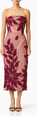 Elliatt Elisa Strapless Column Midi Dress in Burgundy at Nordstrom, Size Xx-Small