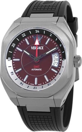 Versace V-Contempo GMT Automatic Burgundy Dial Mens Watch VE0I00125