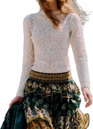 Farm Rio Embroidery Long Sleeve Crew Neck Blouse In Off-White