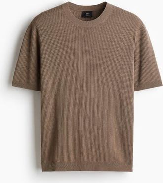 H&M Slim Fit Rib-knit T-shirt in Beige at Nordstrom, Size Xxx-Large