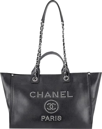 Chanel Deauville Studded Caviar Logo Large Tote (Authentic Pre-Loved)