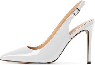 EDEFS Womens Stiletto Heel Slingback Pumps 4 Inches High Heel with Closed Toe Pointed Toe Elegance for Wedding Bride & Party White UK2