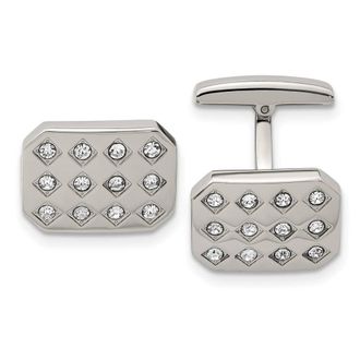 Diamond2Deal Stainless Steel Polished Cubic Zirconia Cufflinks