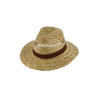 Fiebig Traveller Straw Hat with Grosgrain Ribbon, Summer Hat with Braided Air Holes, Natural Sun Hat with Wide Brim, natural, 6 3/4