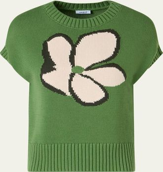 Akris Papercut Flower Cotton Knit Cap-Sleeve Sweater
