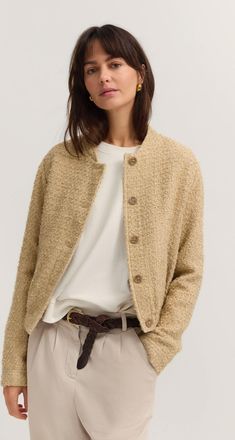 Bugatti Kurzjacke BUGATTI Hochwertig, Damen, Gr. 34, 50, beige, 56% Polyacryl, 30% Baumwolle, 10% Polyester, 2% Polyamid, 2% Viskose, unifarben, regular fit, 