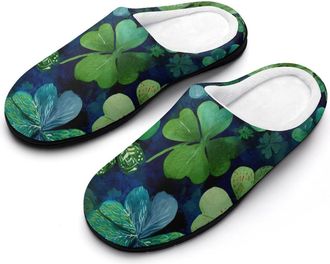 Generic Shamrocks Four Leaf Clovers Slippers Men Winter Warm Cotton Anti-Slip Indoor Slip-Ons House Shoes