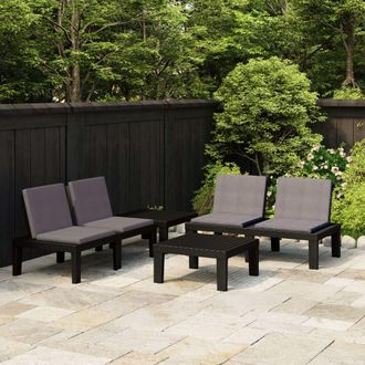 vidaXL Set De Muebles De Jard&iacute;n 4 Piezas Con Cojines Pl&aacute;stico Gris Vidaxl