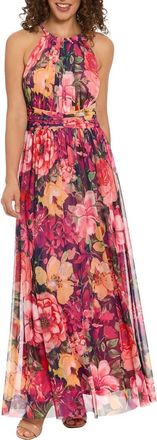 London Times Floral Mesh Maxi Dress in Navy/Snapdragon at Nordstrom Rack, Size 14