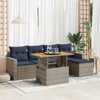 vidaXL Vidaxl - Set De Muebles De Jard&iacute;n 6 Pzas Y Cojines Rat&aacute;n Sint&eacute;tico Gris