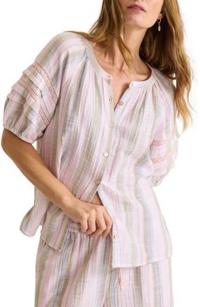 Tommy Bahama Cypress Grove Stripe Gauze Button-Up Top in Cyber Light at Nordstrom, Size X-Small
