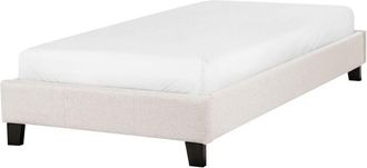 Beliani Cama Con Somier Individual Sin Cabecero Tapizada De Tela De Poli&eacute;ster Beige Claro 90 X 200 Cm Roanne