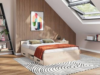 Vente-Unique 140 X 190 Cm Bed With Storage, 2 Drawers & 1 Compartment - Natural in Light Oak | Size: Double