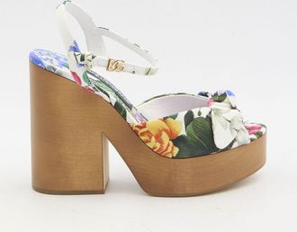 Dolce & Gabbana Womens Floral Platform Sandals - White Leather - Size EU 40
