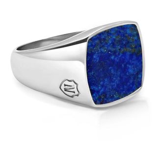 Nialaya Accessoires, Heren, Grijs, 58 MM, Mens Silver Signet Ring with Blue Lapis