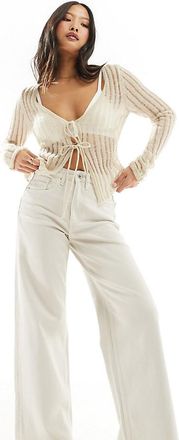 Only Petite Juicy high waisted wide leg jeans in ecru-White