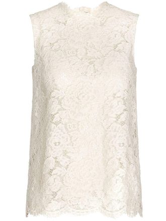 Dolce & Gabbana Top smanicato in pizzo a fiori - Bianco